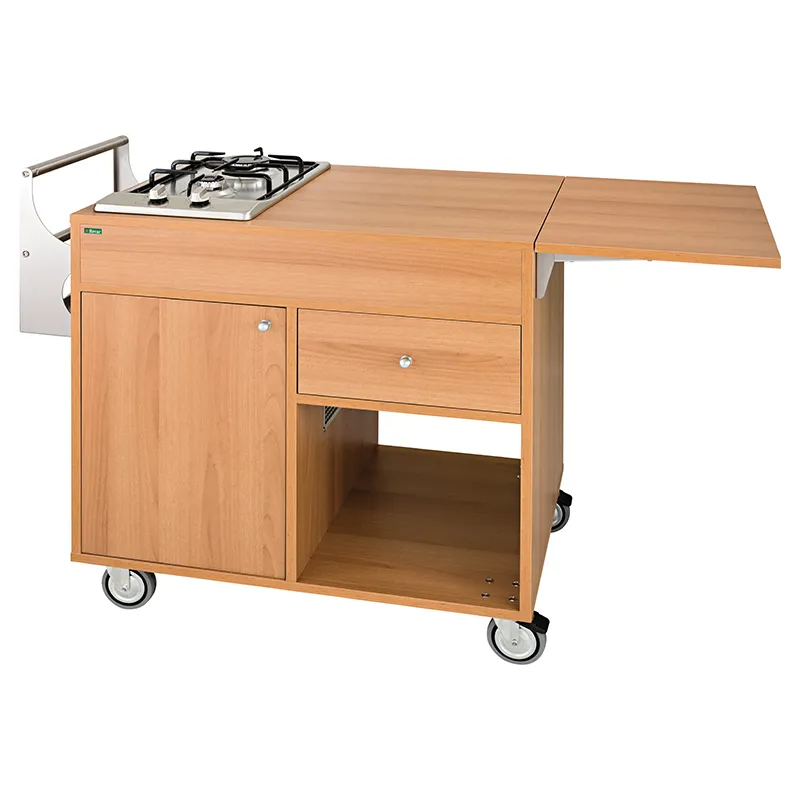 forcar-cf1201-flambierwagen-holz-mit-edelstahl-kochfeld image 1