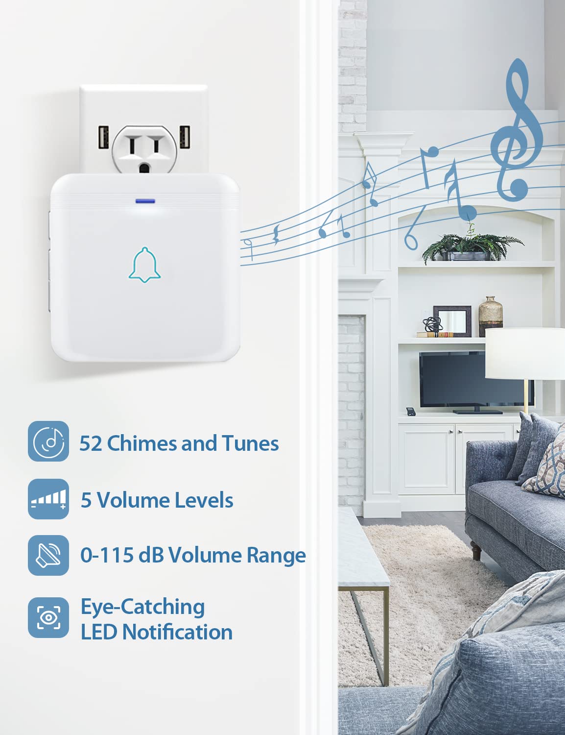 avantek-wireless-doorbell-d-3w-funkklingel-wei-400m-115db image 2